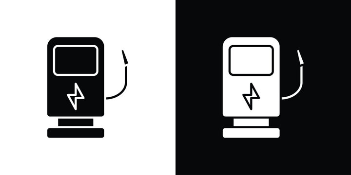 Charging station icon in flat version on black and white background