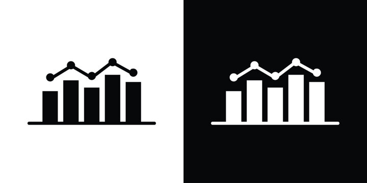 Chart icon in flat version on black and white background