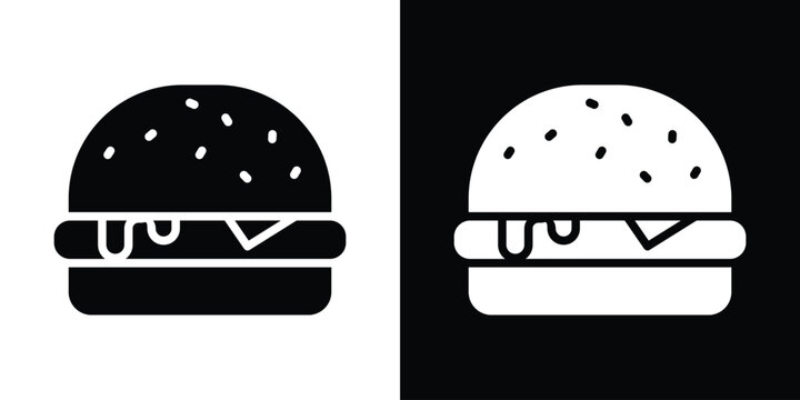 Cheese burger icon in flat version on black and white background