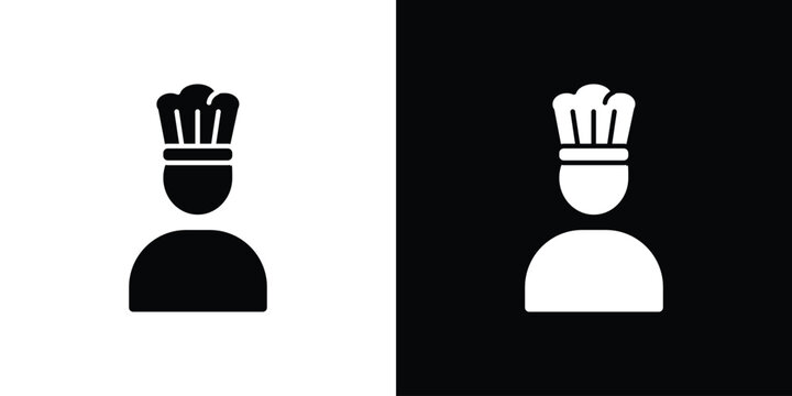 Chef icon in flat version on black and white background
