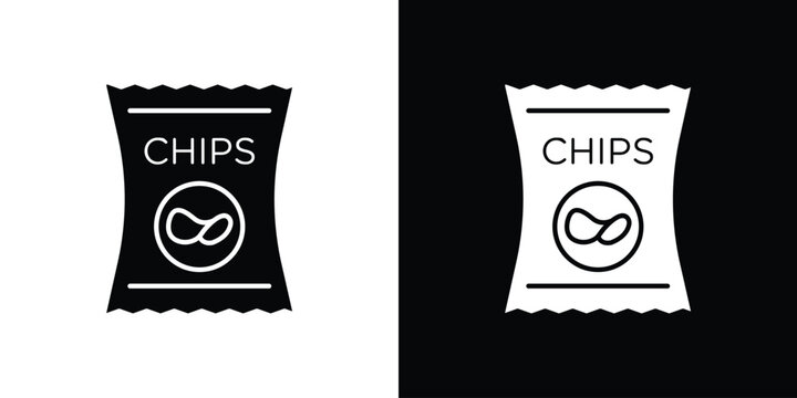 Chips bag icon in flat version on black and white background