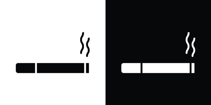 Cigarette icon in flat version on black and white background