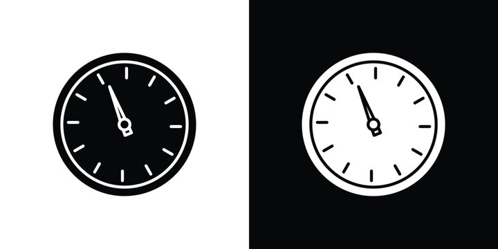 Clock icon in flat version on black and white background