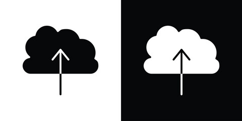 Poster - Cloud upload icon in flat version on black and white background