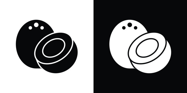 Coconut icon in flat version on black and white background