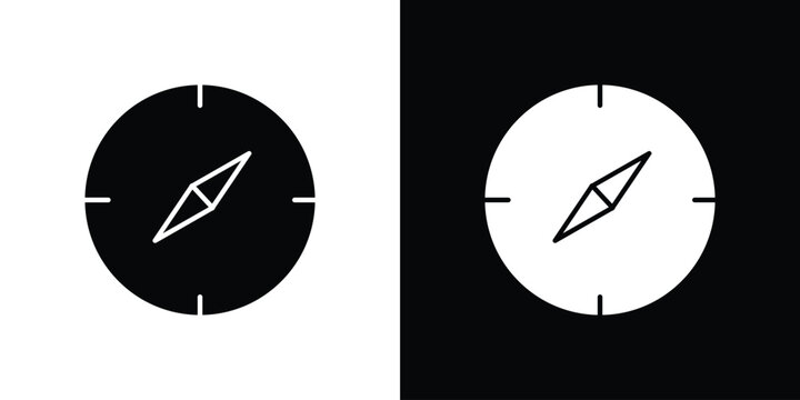 Compass icon in flat version on black and white background