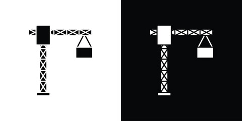 Fototapete - Construction crane icon in flat version on black and white background