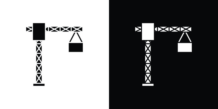 Construction crane icon in flat version on black and white background