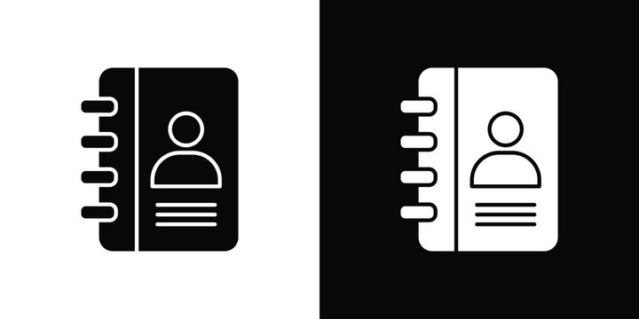 Contact book icon in flat version on black and white background