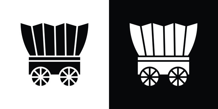 Covered wagon icon in flat version on black and white background