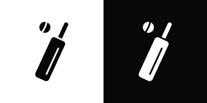 Cricket icon in flat version on black and white background
