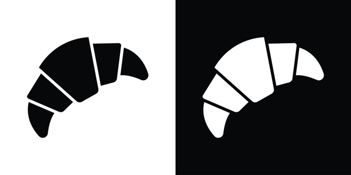 Croissant icon in flat version on black and white background