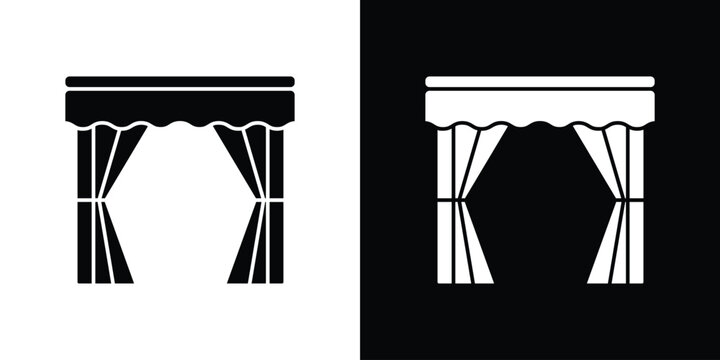 Curtains icon in flat version on black and white background