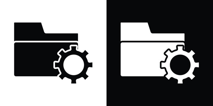 Data management icon in flat version on black and white background