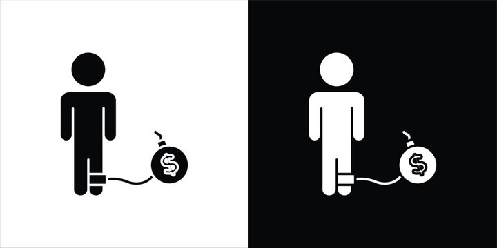 Debt icon in flat version on black and white background