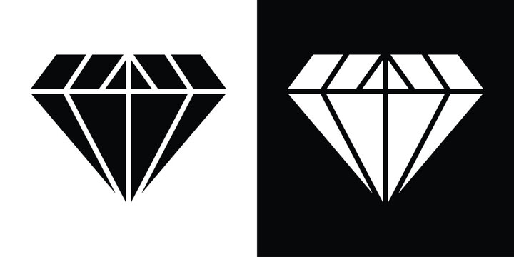 Diamond icon in flat version on black and white background