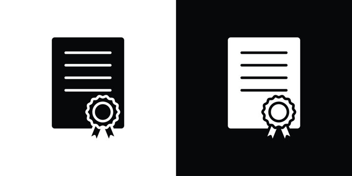 Diploma icon in flat version on black and white background