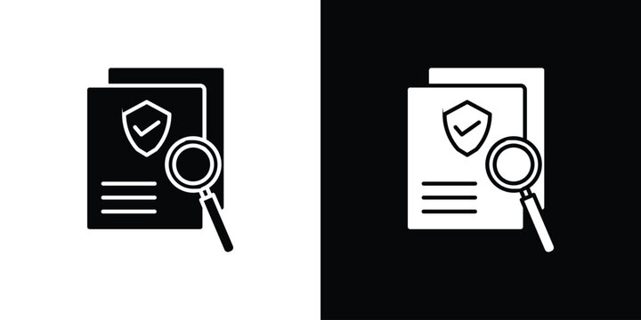 Document verification icon in flat version on black and white background