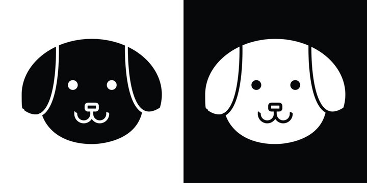 Dog icon in flat version on black and white background