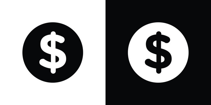 Dollar icon in flat version on black and white background