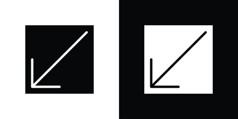 Poster - Down left icon in flat version on black and white background