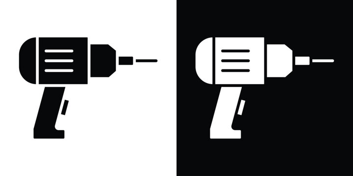 Drill icon in flat version on black and white background