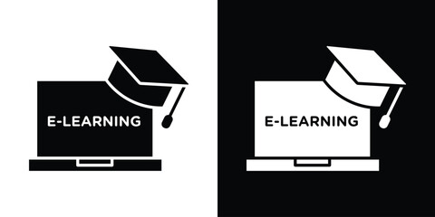 Poster - E-learning icon in flat version on black and white background
