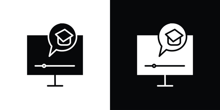E learning icon in flat version on black and white background