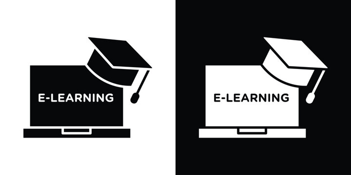 E-learning icon in flat version on black and white background