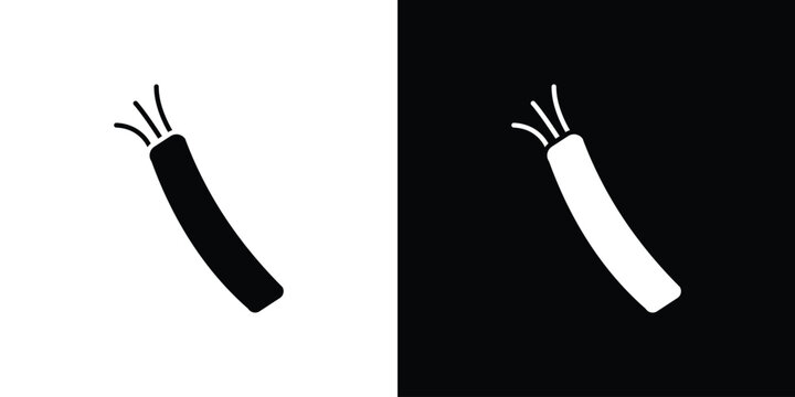 Electric cable icon in flat version on black and white background