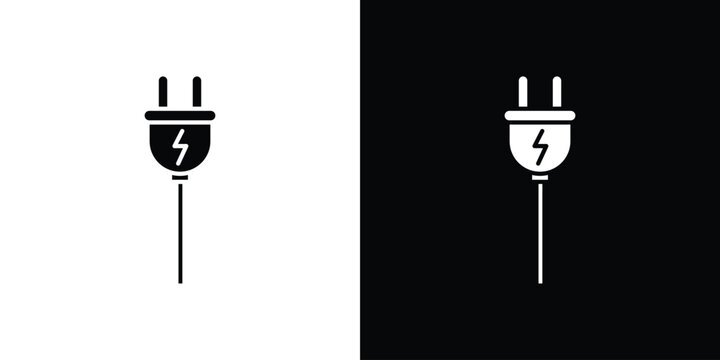 Electrical plug icon in flat version on black and white background