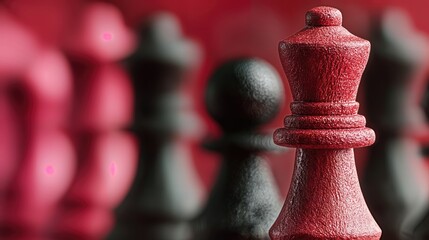 Poster - Red Queen Chess Piece Standing Out From Pawns, Representing Strategic Leadership and Competitive Advantage in Business and Strategic Thinking : Generative AI