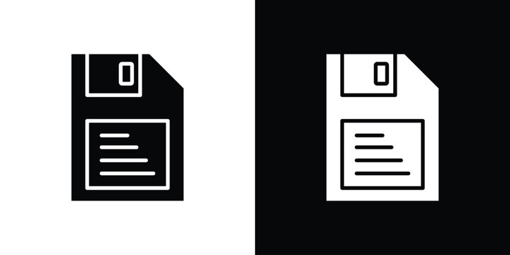 Floppy disk icon in flat version on black and white background