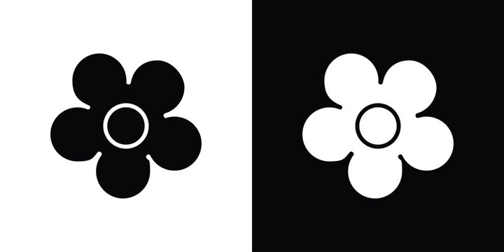 Flower icon in flat version on black and white background