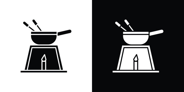 Fondue pot icon in flat version on black and white background