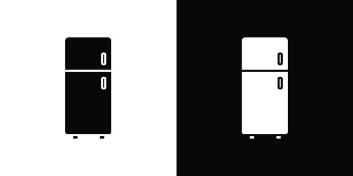 Fridge icon in flat version on black and white background