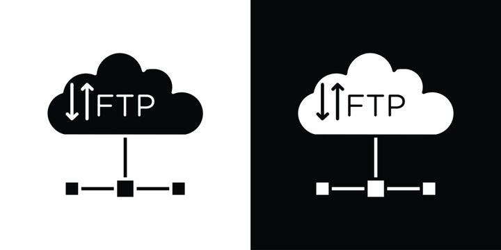 FTP icon in flat version on black and white background