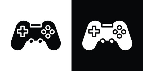 Fototapete - Gamepad icon in flat version on black and white background