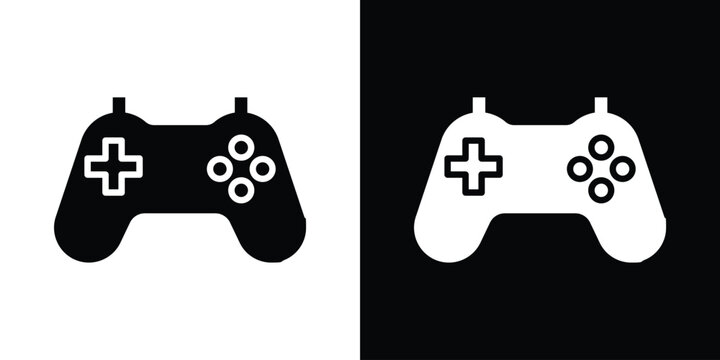 Gaming controller icon in flat version on black and white background