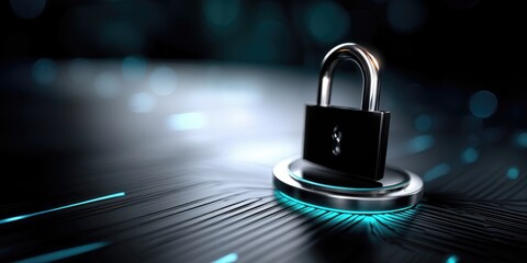 Aufkleber - Padlock on Circuit Board With Blue Light, Representing Cyber Security and Data Protection for Digital Transformation Initiatives : Generative AI