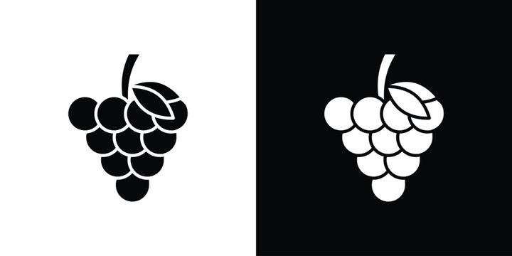 Grapes icon in flat version on black and white background