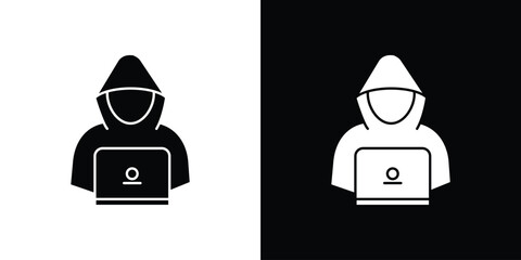 Poster - Hacker icon in flat version on black and white background