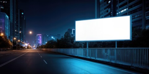 Poster - Blank Billboard on City Street at Night, Ready for Advertising and Marketing Campaign, Representing Urban Communication and Outdoor Promotion : Generative AI