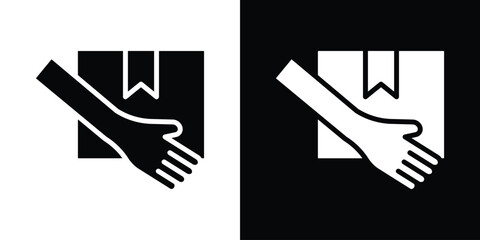 Aufkleber - Hand holding box icon in flat version on black and white background