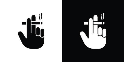 Poster - Hand holding cigarette icon in flat version on black and white background