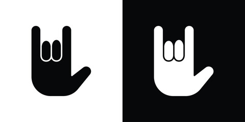 Poster - Hand Horns icon in flat version on black and white background