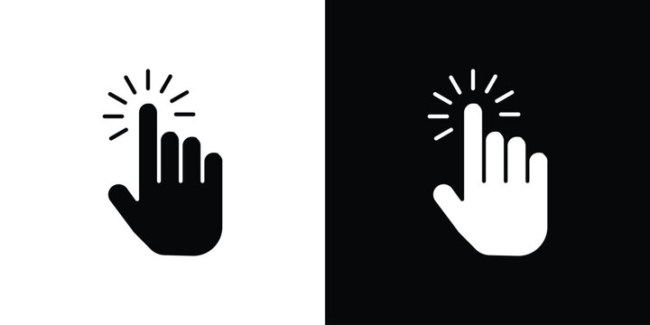 Hand click icon in flat version on black and white background