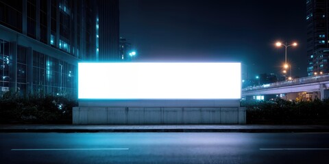 Poster - Blank Billboard at Night in Urban Setting, Ideal for Advertising Campaigns and Marketing Promotions, Showcasing Business Opportunity and Urban Development : Generative AI