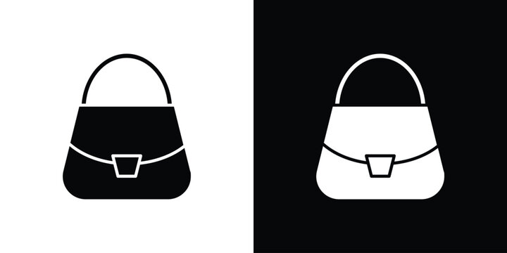 Handbag icon in flat version on black and white background