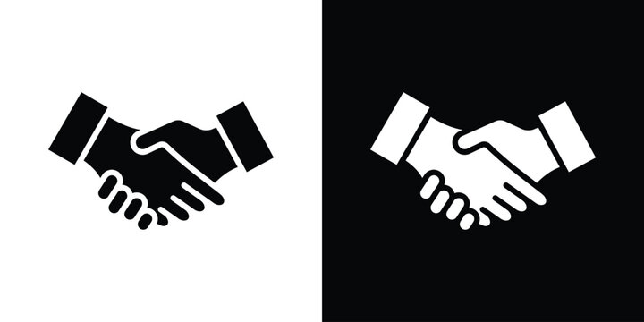 Handshake icon in flat version on black and white background